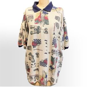 VINTAGE outdoor sportsman camping nature theme collared polo shirt Bugle Boy 90s